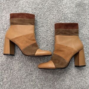 Poetic License patchwork places brown leather boots